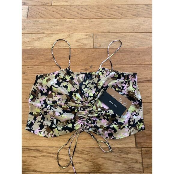 NWT VERO MODA women's dark color splattered Sleeveless ruched crop top size med - Picture 1 of 7